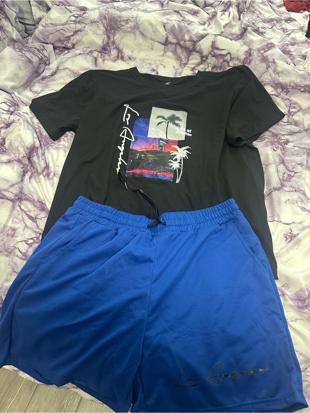 Men's blue and black matching set shorts & shirt size 2X